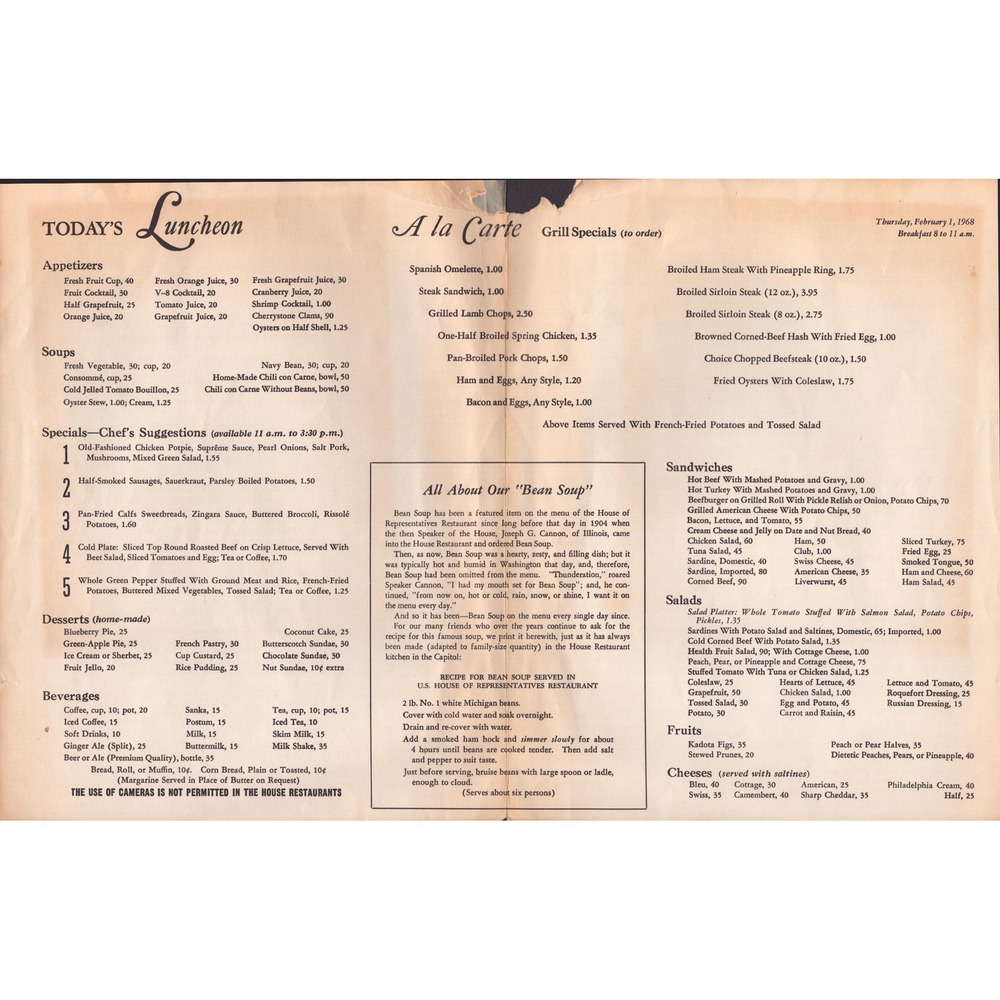 1968 Washington DC House of Representatives Restaurant Menu US Capitol - Picture 3 of 3